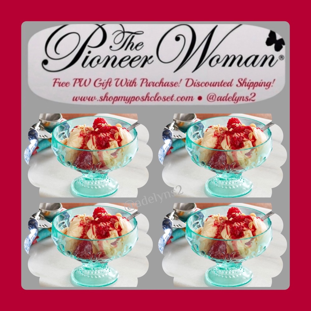 Last Set - Qty 4 🌺🍨 New Pioneer Woman Teal Blue Sundae Ice Cream Cups - Picture 1 of 7